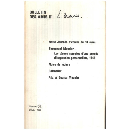 Bulletin des amis d'emmanuel Mounier n° 31 / les taches actuelles...