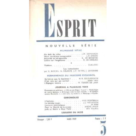 Revue esprit/ mars 1969/ permanence du fascisme espagnol