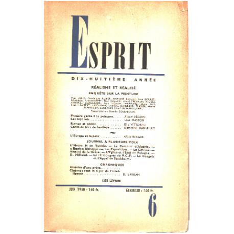 Revue esprit n° 6 / realisme et réalité enquete sur la peinture