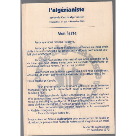 Revue l'algérianiste n° 104