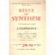 Revue de synthèse n° 29-31 / l'experience