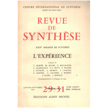 Revue de synthèse n° 29-31 / l'experience