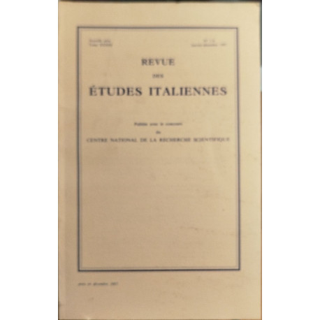 Revue des études italiennes / tome 33/ janvier decembre 1987