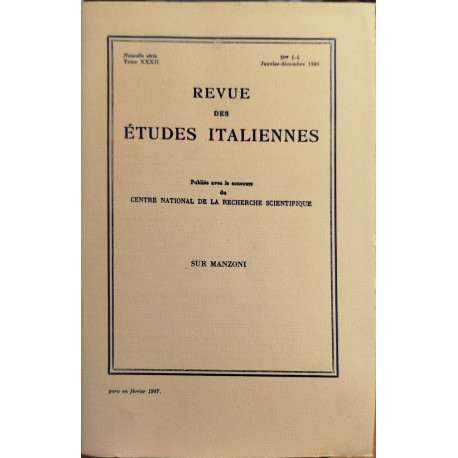 Revue des études italiennes / tome 32 / sur manzoni