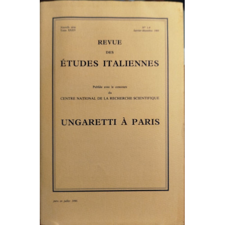 Revue des études italiennes / tome 35 / ungaretti à paris