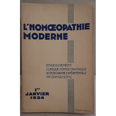 L'homoeopathie moderne - N°1 - 1° Janvier 1934