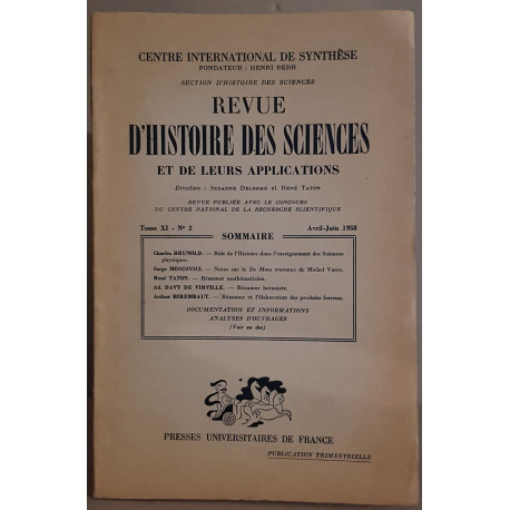 Revue d'histoire des sciences et de leurs applications - Tome 11 - N°2