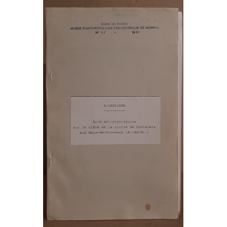 Note anthropologique sur le crane de la grotte Costapera aux...