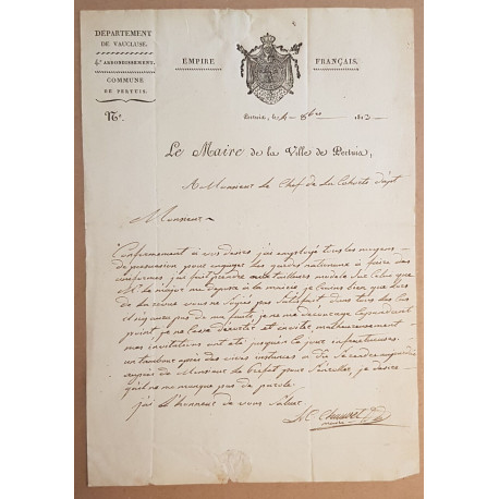 Lettre du maire de la ville de Pertuis à monsieur De Barret chef...