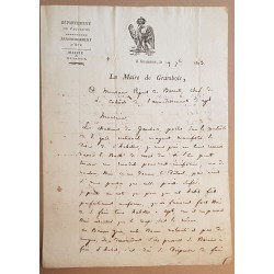 Lettre du maire de Grambois (Vaucluse) à monsieur De Barret chef...