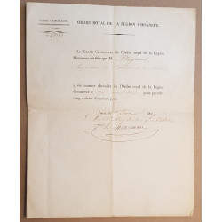 Ordre Royal de la légion d'honneur de Mr Plagniol inspecteur de...