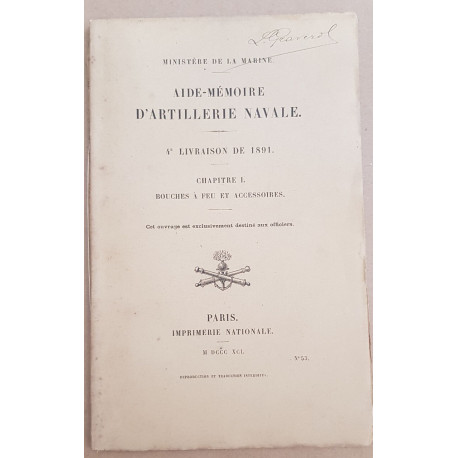 Aide mémoire d'artillerie navale - Chapitre I (4° livraison) -...