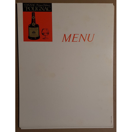 Lot de 14 menus publicitaires - Cognac - Prince Hubert Polignac
