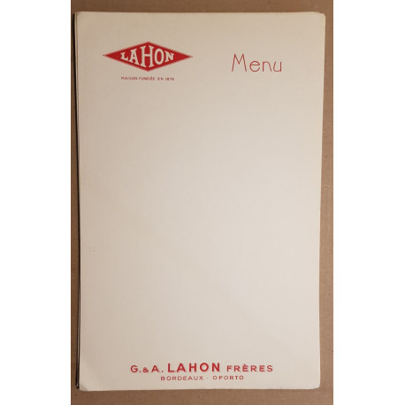 Lot de 15 menus publicitaires - Maison G.& A. Lahon frères à Bordeaux