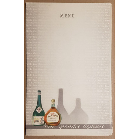 Lot de 12 menus publicitaires - Deux grandes liqueurs - Vieille Cure
