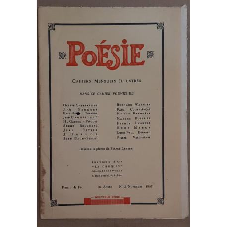 Poésie - Cahiers mensuels illustrés N°2 - Novembre 1937