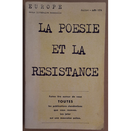 Europe - N°543-544 - Juillet-Aout 1974 - La poésie et la Résistance