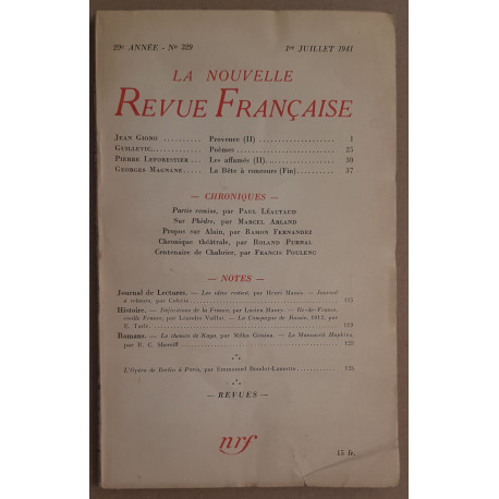 La nouvelle revue française - 29° année - N°328 - 1° Juin 1941